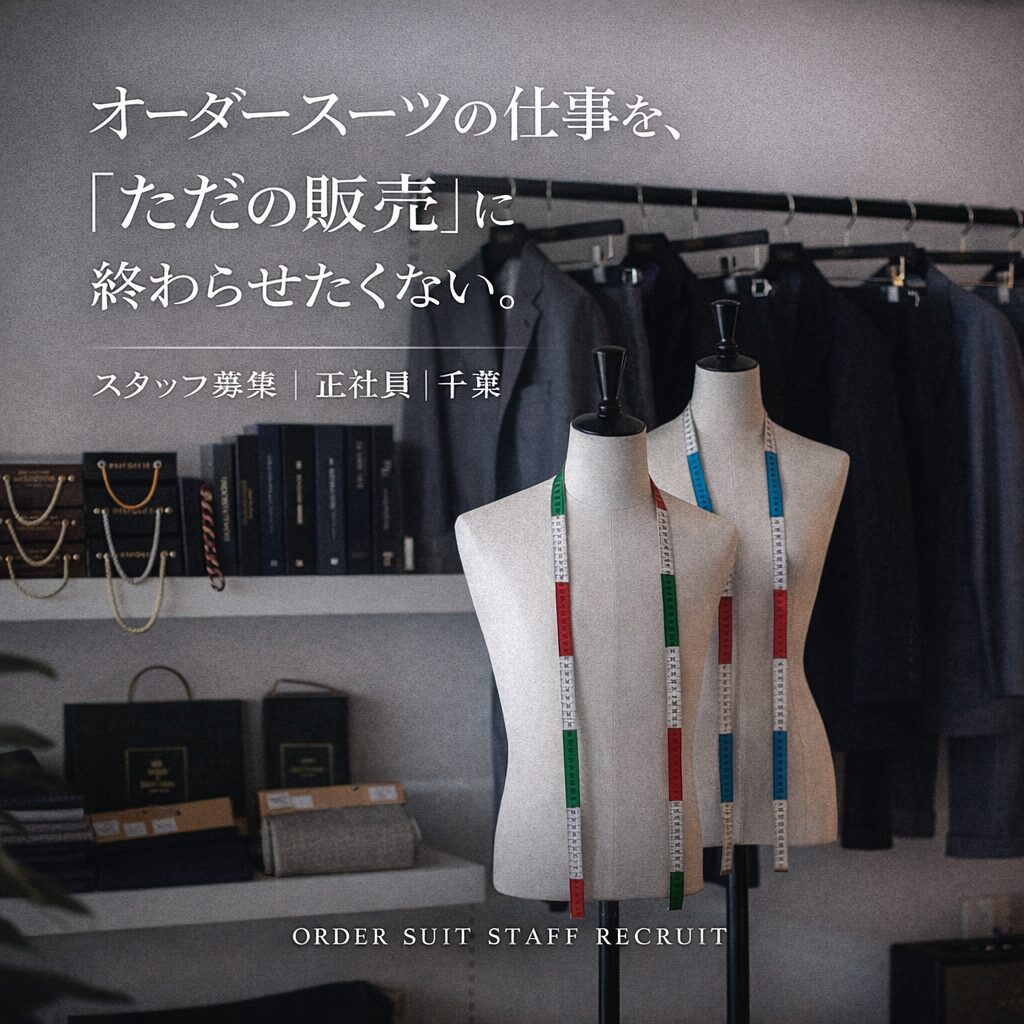 【スタッフ募集】オーダースーツ専門店で、接客・店舗運営に関わる正社員募集｜千葉
